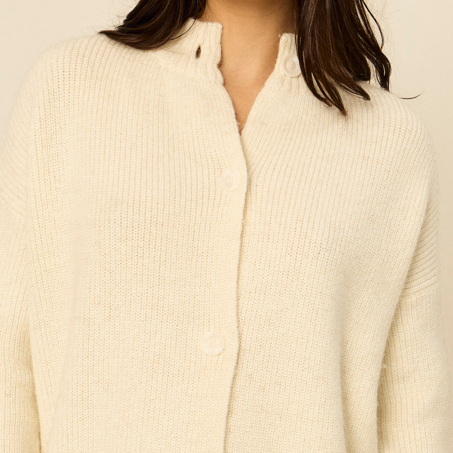 Nicola Cardigan | Llama, Merino & Cotton | Natural