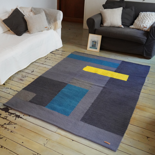 Alfombra Algarrobo | Oveja | Gris, Azul y Amarillo