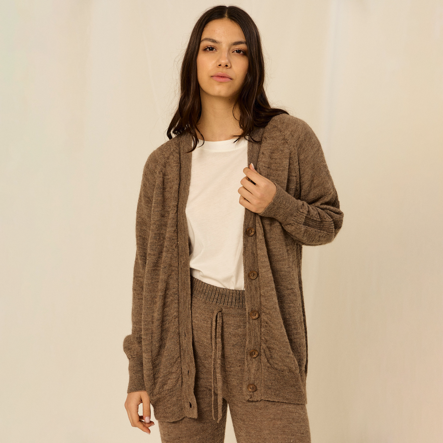Nicola Cardigan | Llama, Merino & Cotton | Grey