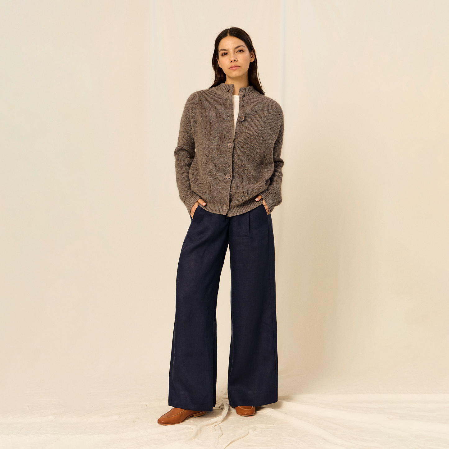 Nicola Cardigan | Llama, Merino & Cotton | Grey
