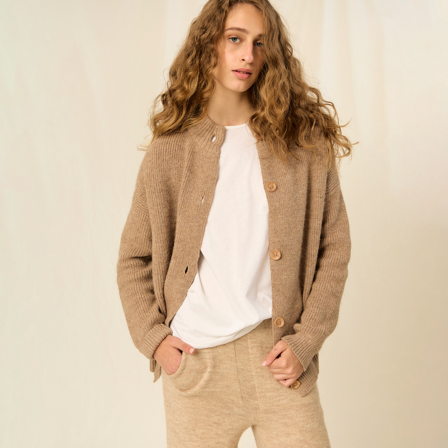 Nicola Cardigan | Llama, Merino & Cotton | Camel