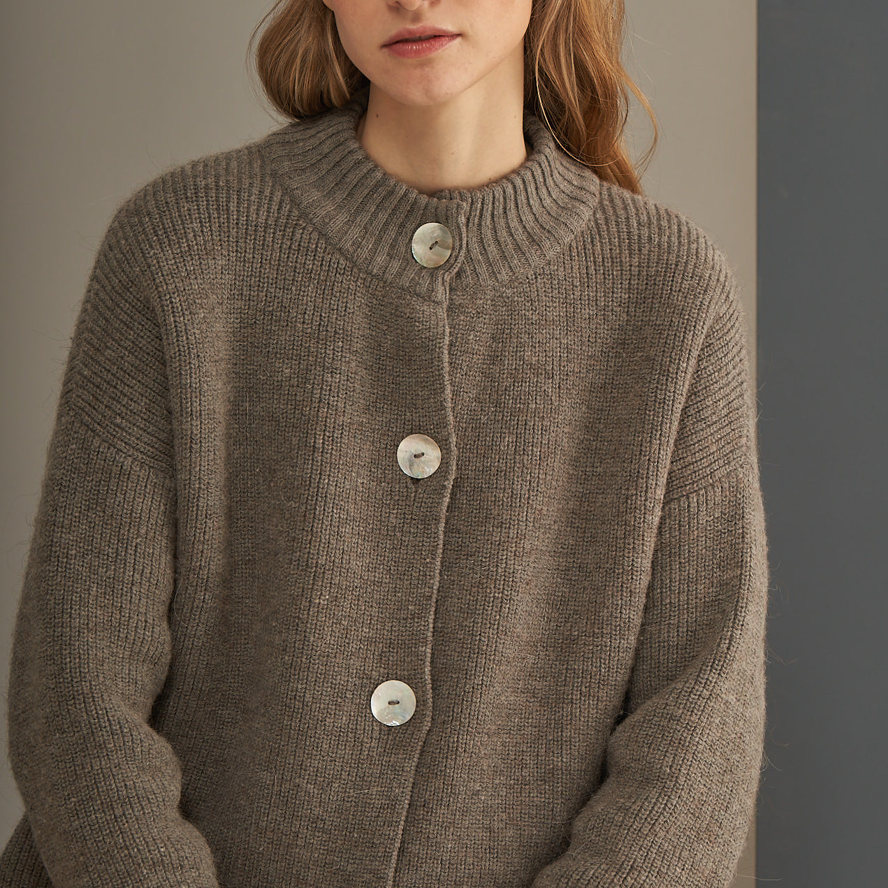 Nicola Cardigan | Llama, Merino & Cotton | Grey