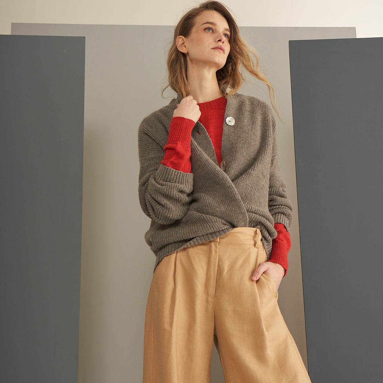 Nicola Cardigan | Llama, Merino & Cotton | Grey