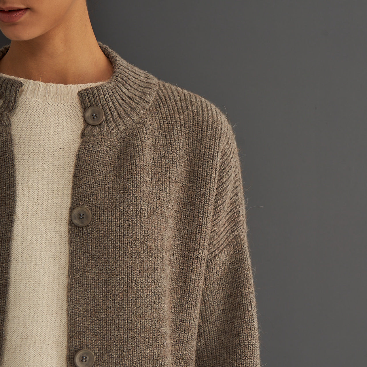 Nicola Cardigan | Llama, Merino & Cotton | Grey