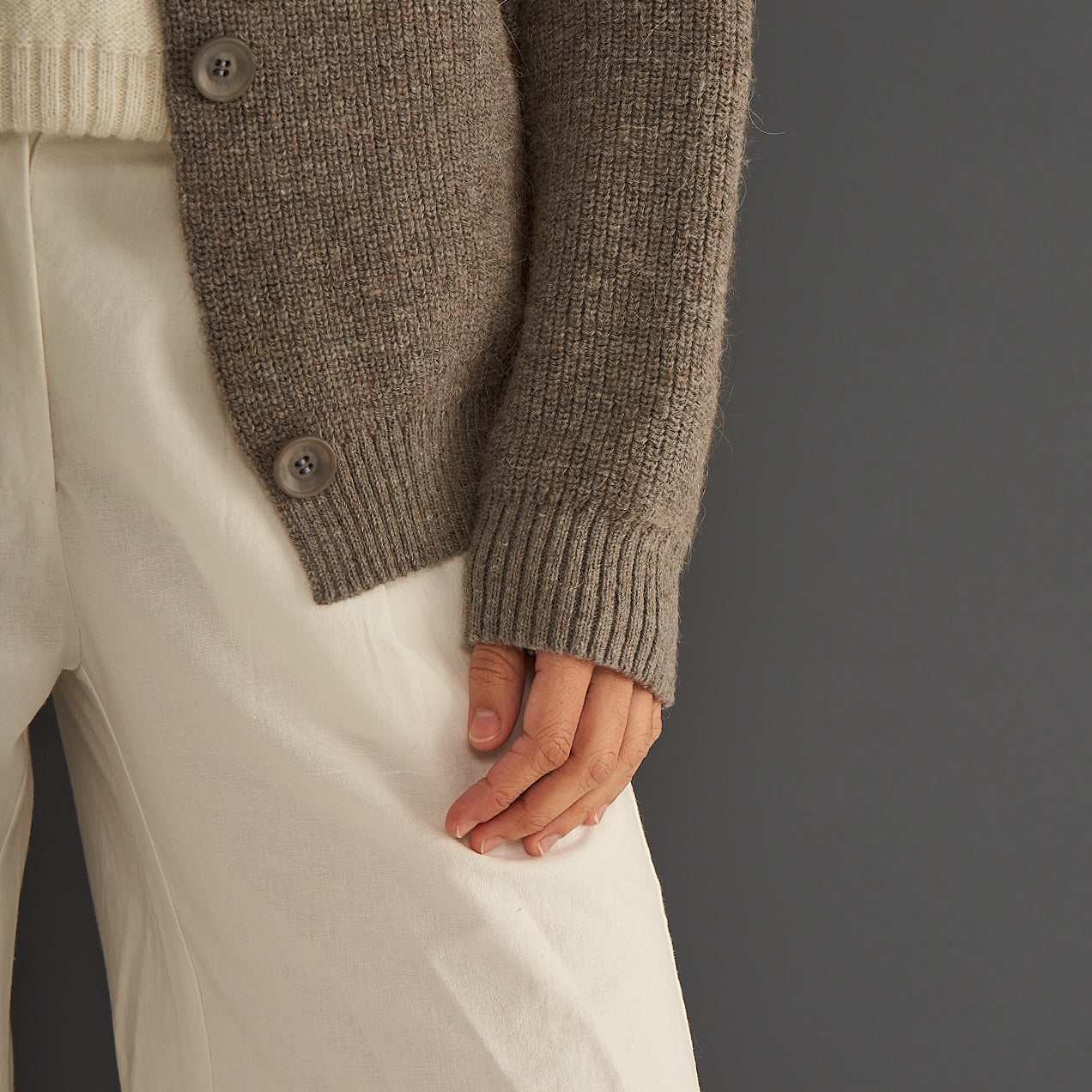 Nicola Cardigan | Llama, Merino & Cotton | Grey