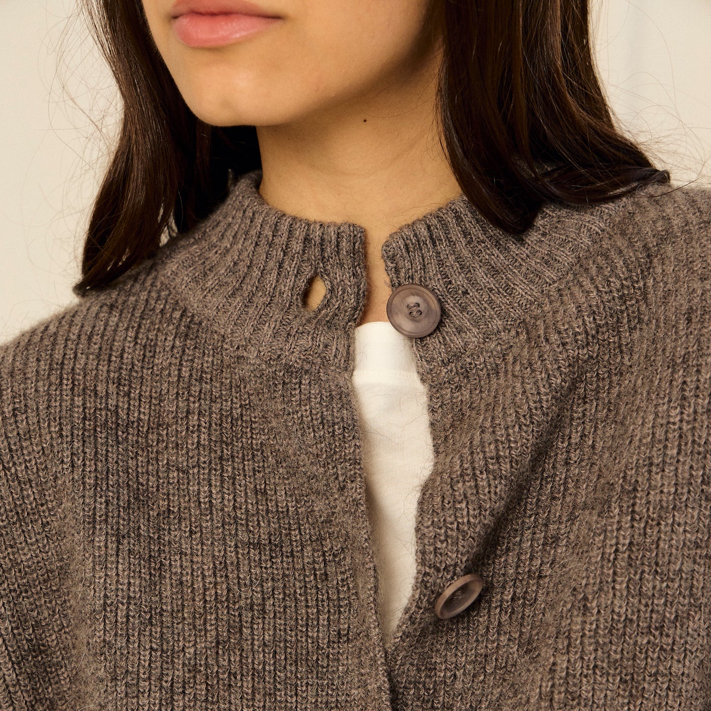 Nicola Cardigan | Llama, Merino & Cotton | Grey