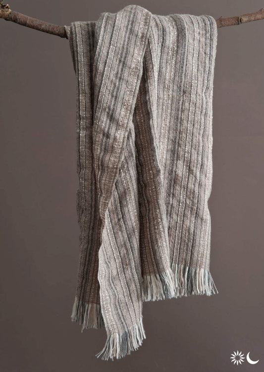 Aish Shawl | Baby Alpaca | Beige with red and black line