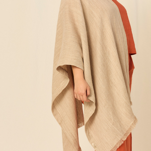 Moon Shawl | Llama, Merino, Cotton | Beige (Red line)