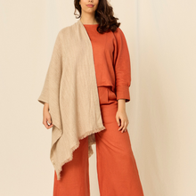 Moon Shawl | Llama, Merino, Cotton | Beige (Red line)