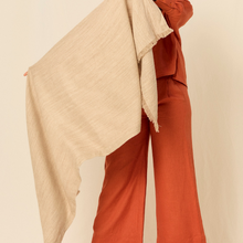 Moon Shawl | Llama, Merino, Cotton | Beige (Red line)