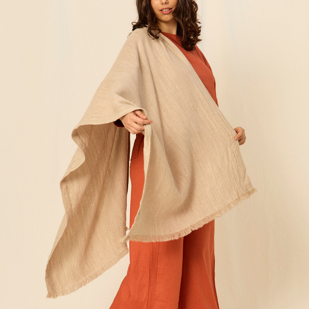 Moon Shawl | Llama, Merino, Cotton | Beige (Red line)