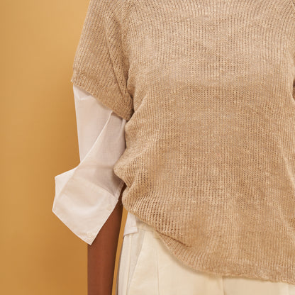 Remera Pia | Llama, Merino & Algodón | Beige