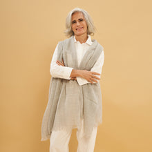 Astella Shawl | Baby Alpaca | Light Gray &amp; Green 