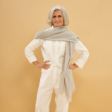 Astella Shawl | Baby Alpaca | Light Gray &amp; Green 