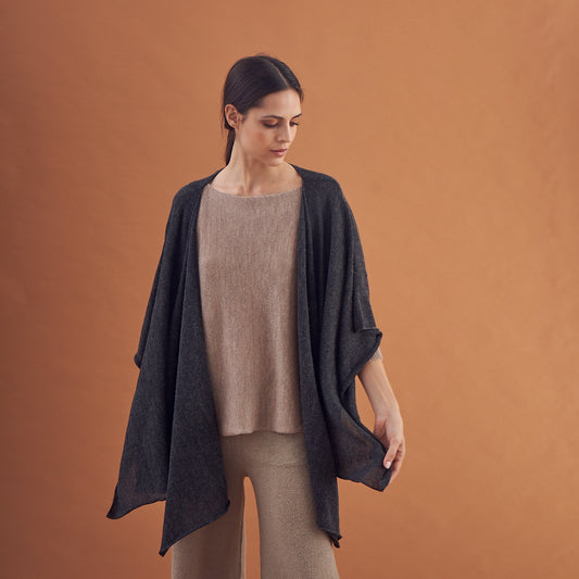 Poncho/Ruana Franc | Baby Alpaca | Gris Oscuro