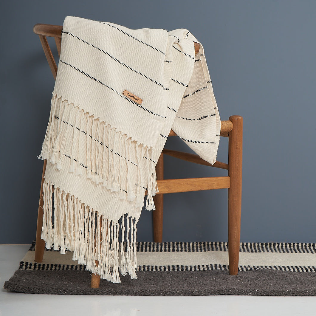 Lima Blanket | Cotton | Natural with thin black stripes