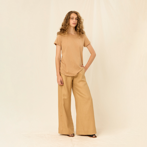 Sara T-shirt | Cotton | Camel