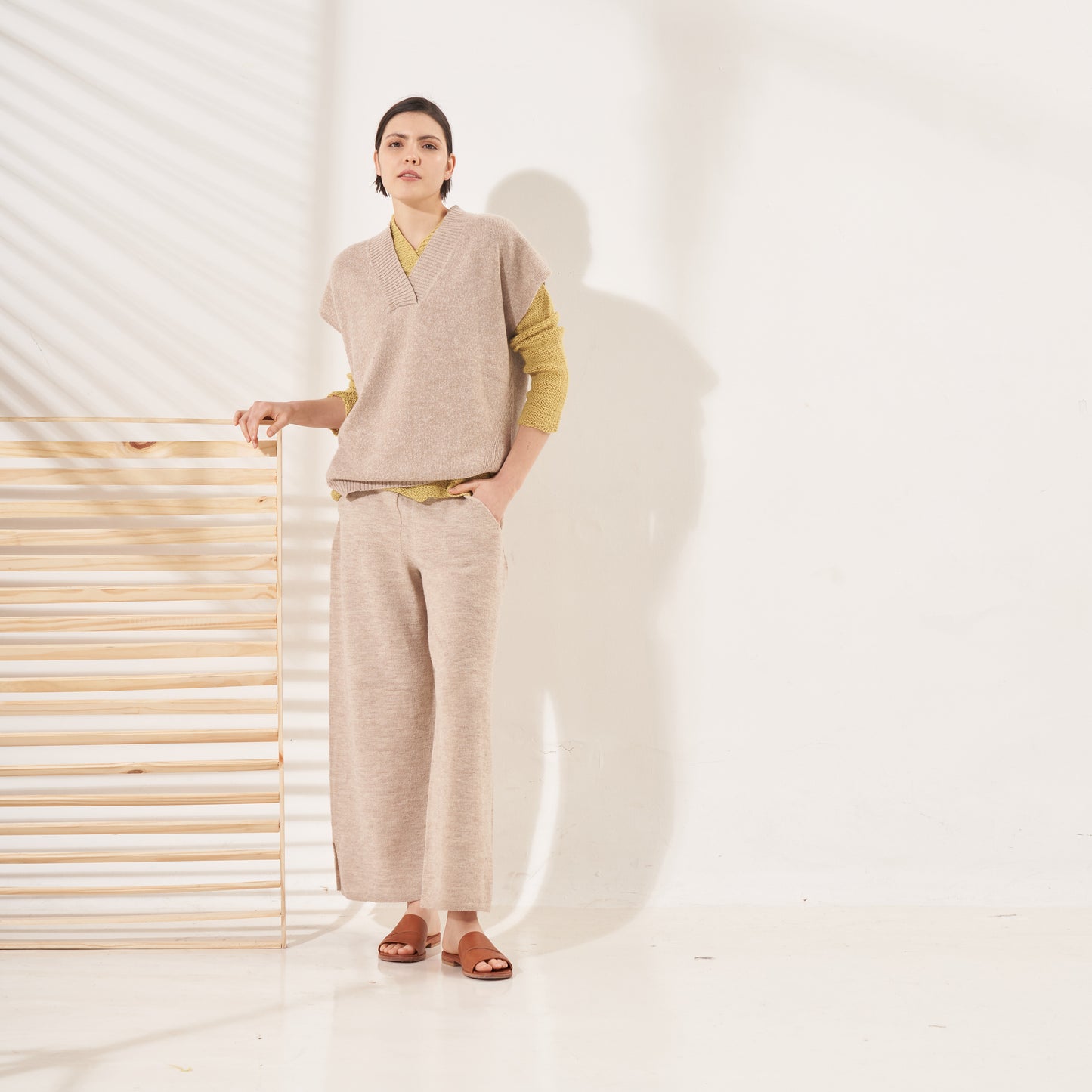 Chaleco Luisa | Llama, Merino & Algodón | Beige