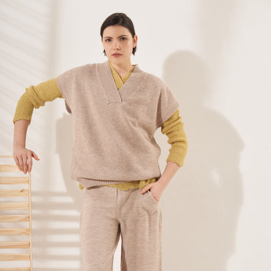 Chaleco Luisa | Llama, Merino & Algodón | Beige